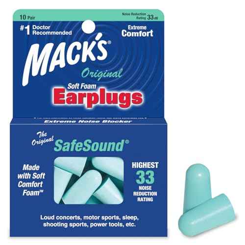 Mack's Original Soft Foam Earplugs, 10 Pair - 33B Highest NRR, Comfortable Ear Plugs for Sleeping, Snoring, Work, Travel & Loud Events | Made in USA