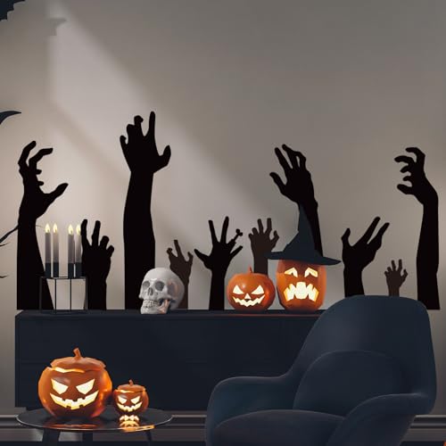 9 Sheets Halloween Wall Stickers Black Hand Wall Decals Room Mural Stickers for Home Classroom Party Decor, 7.9 x 11.8 Inch