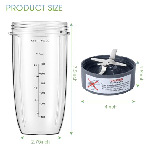 32oz NutriBullet Blender Cup & Extractor Blade Replacement Parts – 4-Piece Set