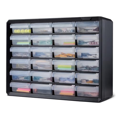 Amazon Basics 24-Drawer Plastic Organizer with Dividers – Wall Mount/Desktop