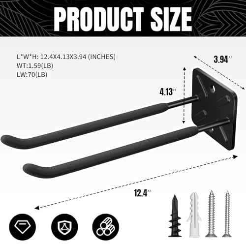 Heavy Duty Garage Hooks and Tool Organizer, Wall Mount Utility Storage Hangers for Car Tires, Ladders, Chairs, Garden Tools, Power Tools and More£¨2PC-12.4 Inches£©