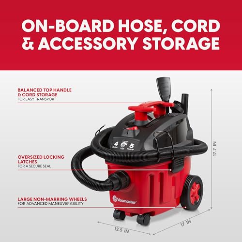 Vacmaster VF408B 4-Gallon 5 Peak HP Wet Dry Vacuum Cleaner - Red