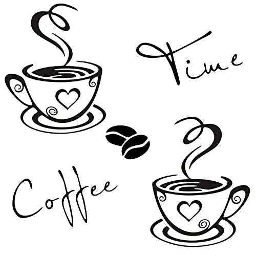 CUNYA 2 Sets Kitchen Wall Decor Stickers, Cups Coffee Time Quotes Decals with Beans Mural, Peel and Stick Wallpaper, DIY Removable Wall Art Decals Mural Posters Home Decor