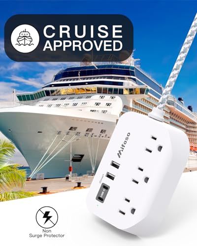 Mifaso 5Ft White Power Strip with USB Ports - Cruise Ship & Travel Essential