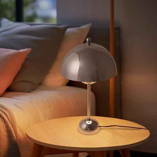 COSYLUX Modern Small Table Lamp for Bedroom, Cute Dome Shade Reflecting Light Reading Lamp for Living Room, Kid's Room, Study, Office, Beside Bedside Nightstand Desk Lamp(Chrome)