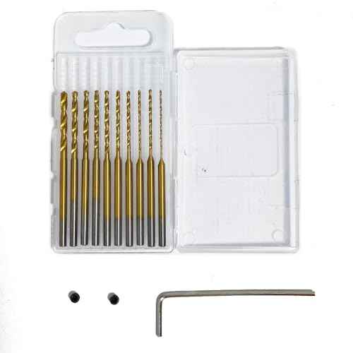10 Mini Drill Bits(0.6mm-2.2mm) with 2 Screws and 1 Wrench, Only Fit for VQVYBXN Rotary Drill Pen(Gold)