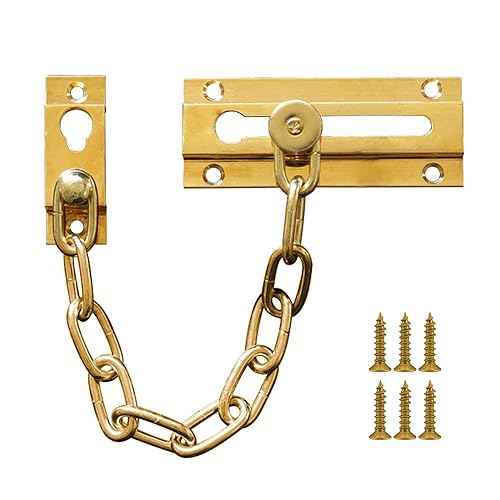 Security Door Chain Guard Solid Brass, Heavy-Duty Home Security, Sturdy and Rust-Resistant Brass Door Lock Security Chain (Brass)