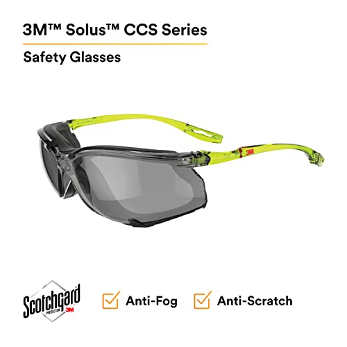 3M Safety Glasses, Solus CCS Series, ANSI Z87, Scotchgard Anti-Fog Coating, Gray Lens, Corded Ear Plug Control System, Removable Foam Gasket, SCCS02SGAF-GRN-F