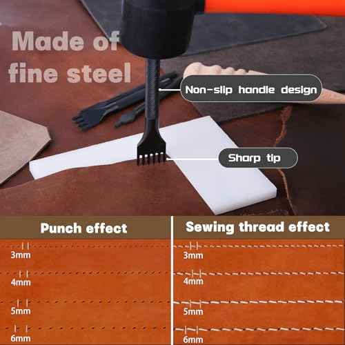 4 Pcs Leather Stitching Punch Leather Craft Tool Hole Punches 1/2/4/6 Prong Punch Lacing Stitching Punch Tool for Craft(3mm)
