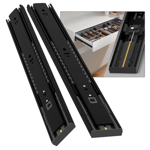 BAIDICE 1 Pair Soft Close Drawer Slides Rails 12 14 16 18 20 22 24 Inch 100 lb Load Capacity Side Mount Full Extension Cabinet Runner Self Slow Closing Ball Bearing Metal Dresser （Black,14inch）