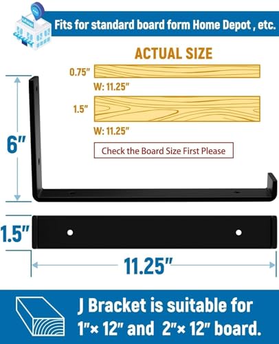 LEOPO Black 12-Inch Floating Shelf Brackets 6-Pack - Heavy Duty Support, 11.25" Length