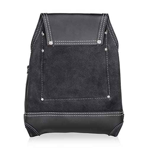 LAUTUS Oil Tanned Leather Tool Pouch Bag | Black | Carpenter, Construction, Framers, Handyman | 10 Pockets, 2 Hammer Holders | 100% Leather