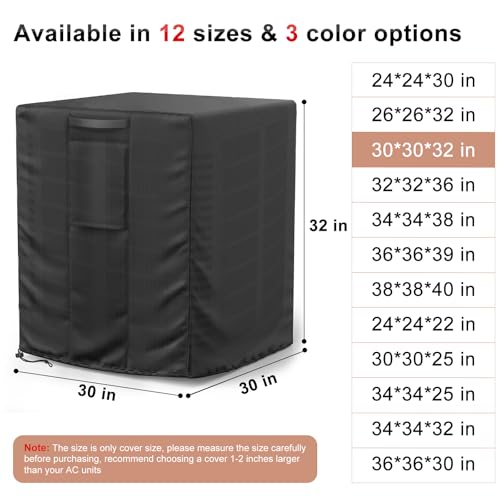 Black 30x30x32 Inch Heavy Duty Waterproof AC Cover for Outside Units - Mrrihand