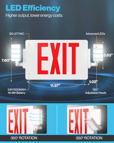 Sunco 6 Pack Red Emergency Exit Signs with LED Backup & Adjustable Lights