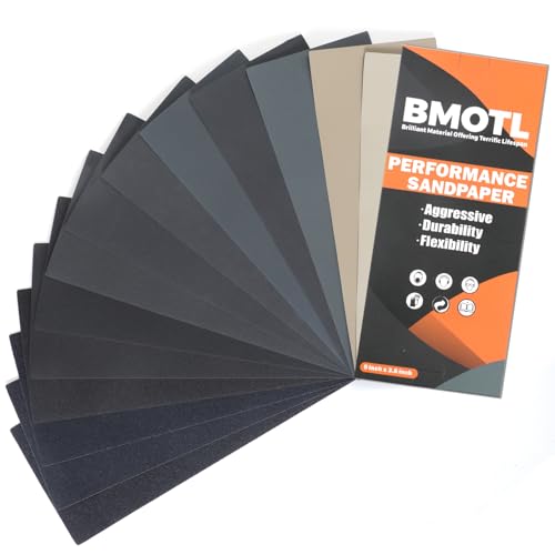 42Pcs Wet Dry Sandpaper Sheets Assorted Grit 9x3.6 Inch - 120-5000 Grit - BMOTL