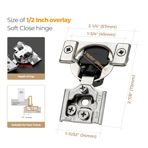 Ravinte 1/2 Inch Overlay Soft Close Kitchen Cabinet Hinges, Pack of 60