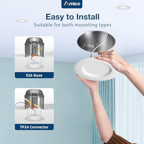Amico 6 Inch White LED Recessed Lighting Kit 5CCT Dimmable Retrofit Can Light