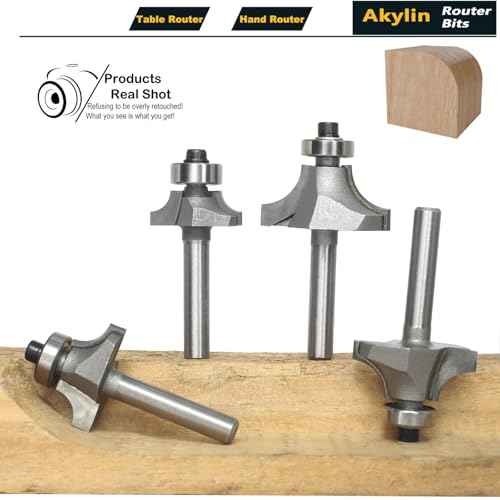 4Pcs Roundover Router Bits,Radius -3/16",1/4",5/16",3/8" Edge Forming Router Bit Set,1/4 Inch Shank,Corner Rounding Router Bits,for Round Trimming,with Ball Bearing Guide