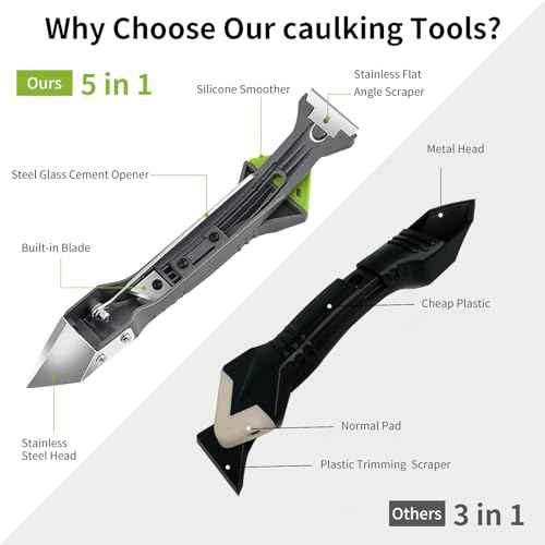 Caulking Tools, 5 in 1 Silicone Caulking Tool Kit, Sealant Finishing Tool, Sealant Finishing Tool & Grout Removal Tool with Adhesive Residue Scraper for Kitchen Bathroom Window, Sink Joint