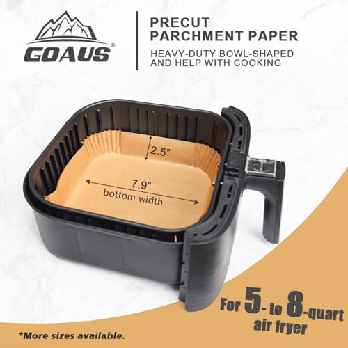 GOAUS 7.9'' Square 150 Pcs Air Fryer Liners for 5-8 Qt Basket | Unbleached, Non-Stick, Oil-Proof Parchment Paper