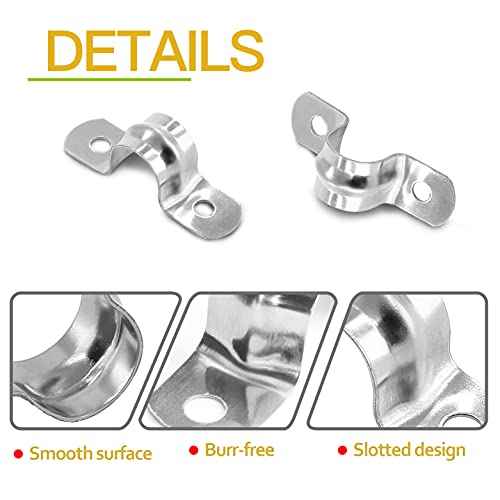 Piutouyar 50 Pack 12MM Two Hole Strap U Bracket 304 Stainless Steel Rigid Pipe Strap Clamp Heavy Duty Tube Strap Tension Clip (1/2 Inch)