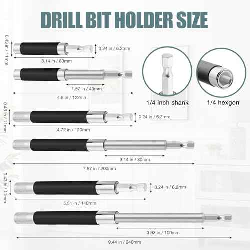 Drill Bit Holder 3.1/4.7/5.5¡¯¡¯, Drill Bit Extension 4 Pcs, Magnetic Bit Holder 1/4¡¯¡¯ Hex, Drill Extension Bit Holder Carbon Steel with Telescopic Sleeve for Screwdriver Bit Nut Socket by XIOGZAXI