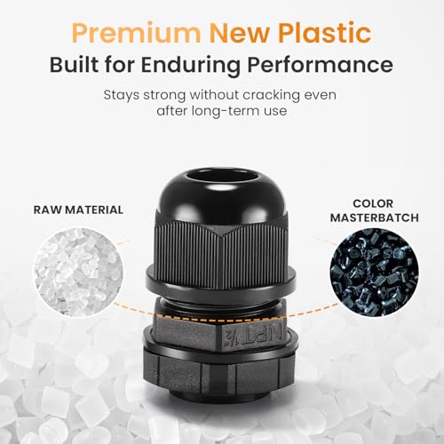 QILIPSU 1/2" NPT Waterproof Cable Glands 12pcs Nylon Strain Relief Pass Through Connectors
