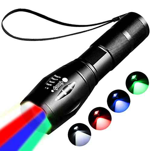 Red Flashlight Rechargeable£¬Green Light Flashlight£¬Blue Light flashlights£¬Blood Lights for Observation, 4 in 1 White Lights and Red lamp and Blue Lamp and Green Lamps £¬4 Modes.