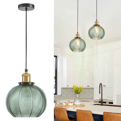 Vintage Pendant Light 1- Light Kitchen Sink Pendant Lights with Green Hand Blown Glass Small Hanging Lamp for Kitchen Island Dining Room Bedroom Bathroom Hallway E26