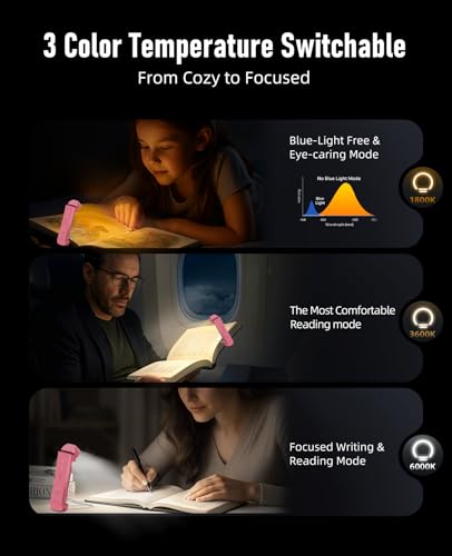 Pink Rechargeable Bed Book Light with Touch Control & Dimming - HIONXMGA