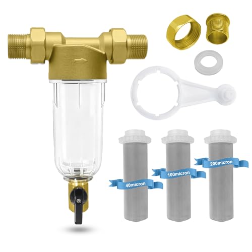 Purilitzs Spin Down Sediment Filter 40/100/200 Micron - Reusable Inline Water Filter for Whole House