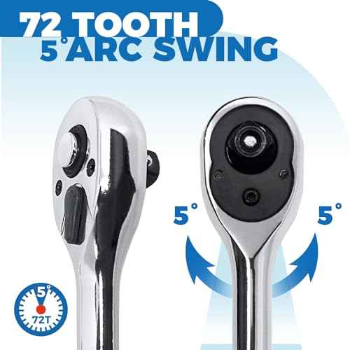 3/8-Inch Drive Ratchet, Quick-Release Reversible Ratchet Wrench, 72-Tooth 3/8 Drive Ratchet Handle, Chrome Alloy Made, Cr-Mo Head,Full Polished