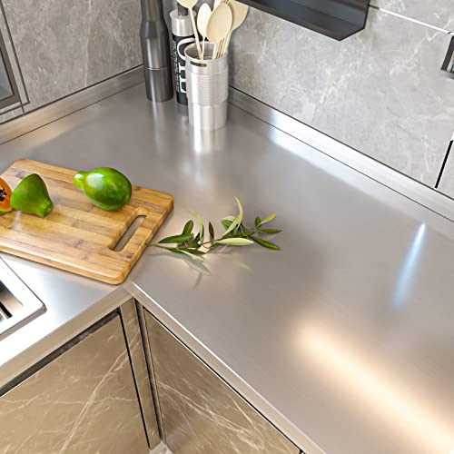Cohoo Home Silver Stainless Steel Contact Paper Peel & Stick 17.7"x78.7" (1.48ftx6.56ft) - Self-Adhesive Metallic Wallpaper