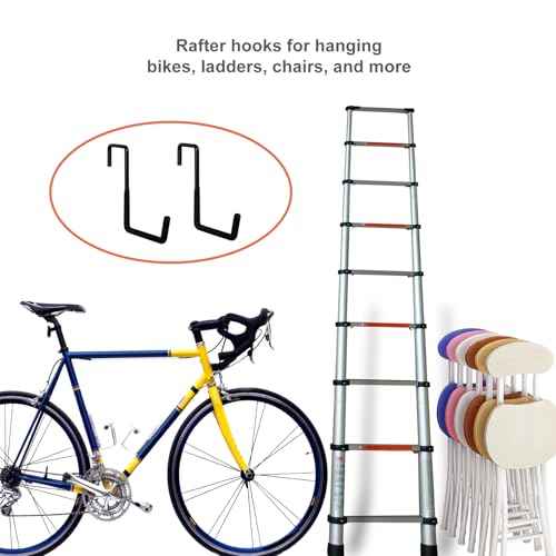 Rafter Hanger Hook 2 Pcs, Large S Hooks, Upgraded Fence Hangers, Ladder and Bike Hanging Hooks for Storage, Heavy Duty Garage Utility Rafter Hook for Hanging Hose, Plants, Chairs and More