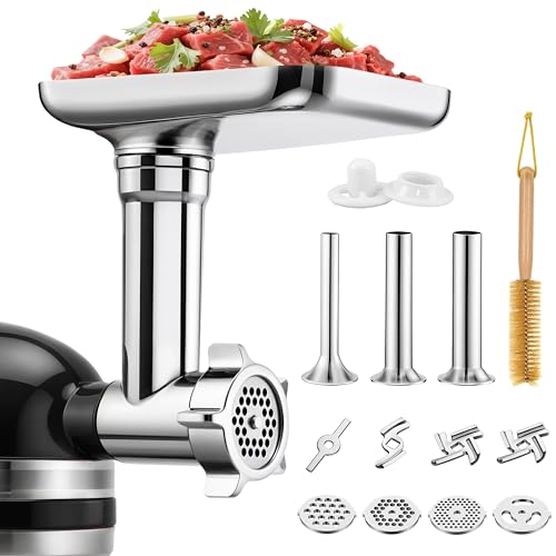 FOKIEE Metal Meat Grinder Attachment for KitchenAid Stand Mixers in Silver White