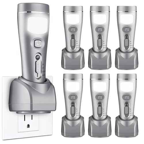 6 Pack Rechargeable Emergency Lights for Home Power Failure Rechargeable Plug In Flashlights for Wall, Automatic Turn On Power Outage Night Light Flashlight for Hurricane Preparedness Item