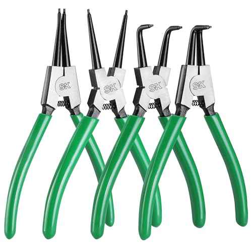 SK 4-Piece Snap Ring Pliers Set, 7-Inch Internal/External Circlip Pliers with Straight/Bent Jaw, Tip Diameter 0.07'', Premium CR-V Steel