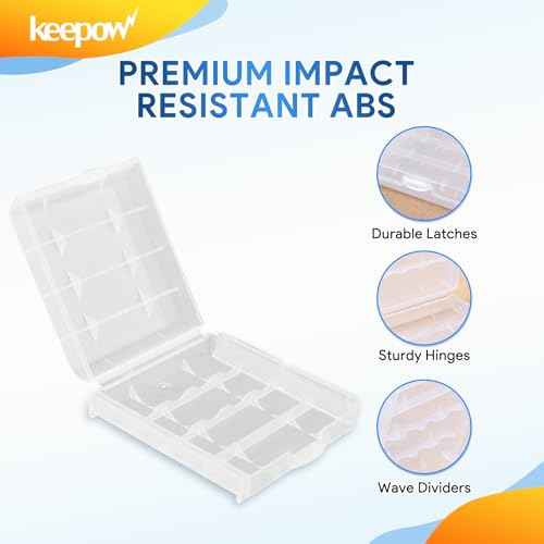 KEEPOW 12 Pcs AA/AAA Battery Storage Case Holder Box, Clear Color