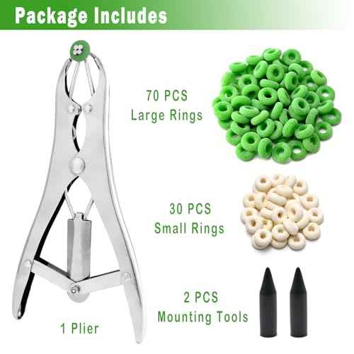 Goat Banding Kit with Stainless Steel Pliers, 70 Large and 30 Small Rings