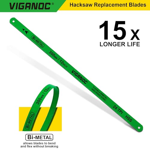12inch Hacksaw Frame with 24 TPI Bi-metal Blade, High-Tension Hand Saw Suitable for Aluminum, PVC Piepes, Wood, Copper Pipes