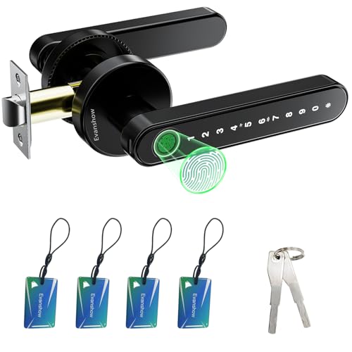 Evanshow Black Biometric Fingerprint Door Lock with Keypad & Emergency USB