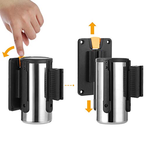 Wall Mounted Retractable Belt Barrier, Stainless Steel Rope Safety barriers with 6.5ft red Belt, Barking System Supported