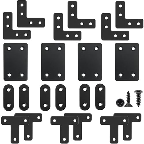 22 Pack Stainless Steel Corner Brackets Set with Screws - Flat, T, L, Square Shapes