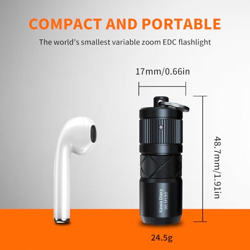 World's Smallest Zoomable EDC Flashlight ? 130 Lumen, USB-C Rechargeable, Magnetic Base, Replaceable Battery, IP54 Waterproof, 1.91in Keychain Light