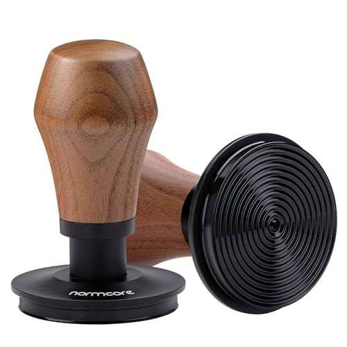 Normcore 58mm Espresso Coffee Tamper V4.1 Upgraded, Spring Loaded Tamper Fits 58mm Portafilters, Titanium PVD Coating Ripple Base, Genuine American Walnut Handle