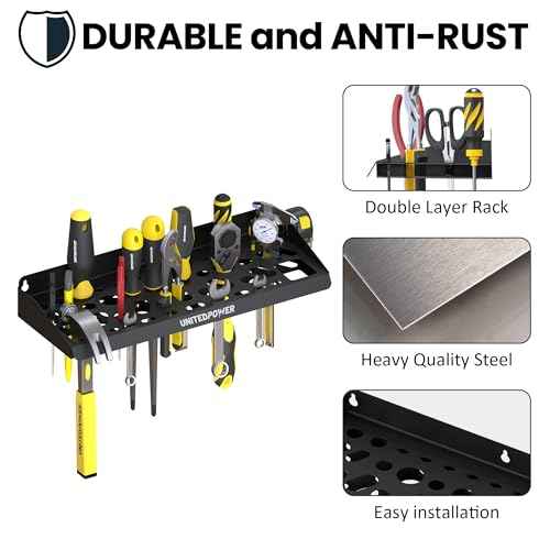 UNITEDPOWER Wall Mount Tool Storage Rack, Screwdriver Holder, Pliers Organizer, Wrench Utility Shelf, 51 Holes for Variety of Small Hand Tools, Workshop, Shed, Garage, Home