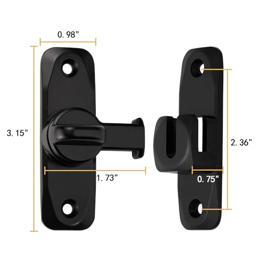 INIRET Black Barn Door Lock 90/180 Degree Adjustable Latch - Model B, Black