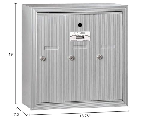 Salsbury Industries 3503ASU Surface Mounted Vertical Mailbox with 3 Doors and USPS Access, Aluminum