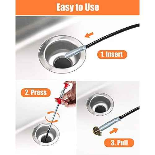 Hair Drain Clog Remover Tool ? 6 ¡¿ 25-Inch Sink Snake + 1 ¡¿ 24-Inch Drain Cleaner Tool, Plumbing Snake for Shower, Toilet, Kitchen Sink & Tub ? 7-Piece Hair Removal Tool Set