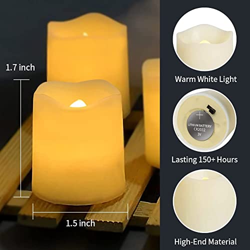 SHYMERY Warm White Flameless Votive Candles 24 Pack - Realistic Flickering LED Tea Lights, 200+ Hour Battery Life for Weddings & Holidays
